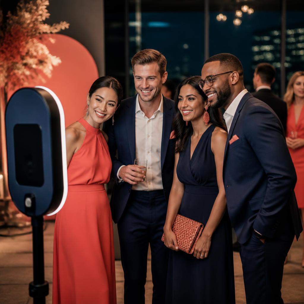 Corporate Photo Booth Moment — A lifestyle view of a team photo at an event.