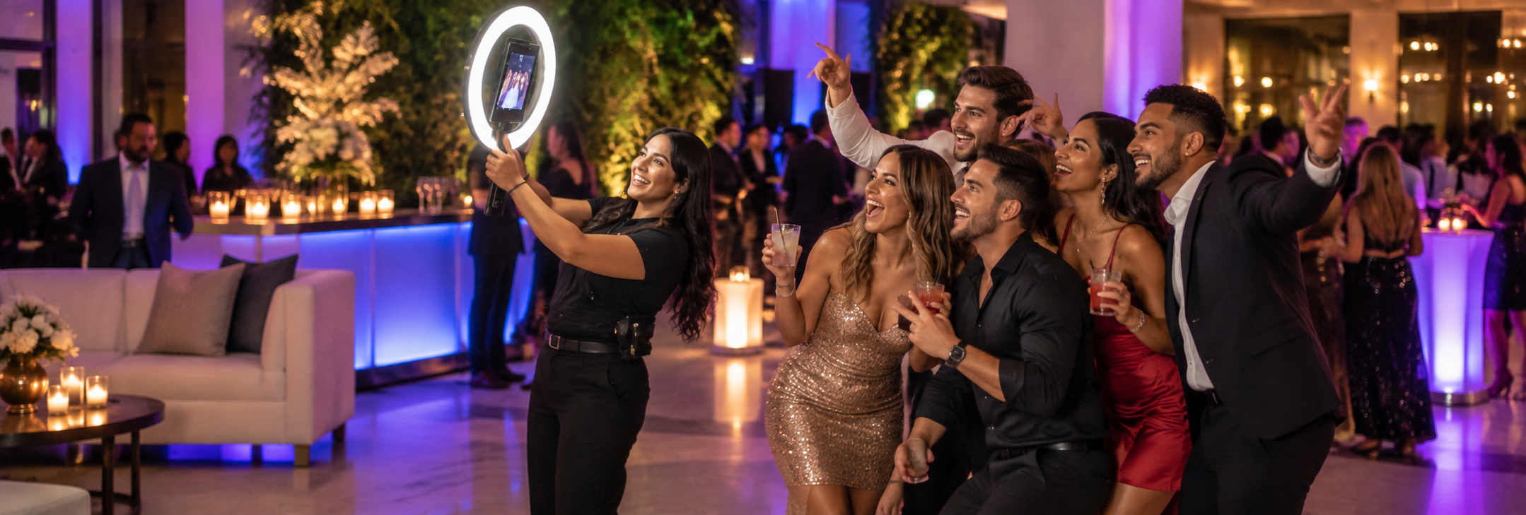 A roaming photo experience moving through a celebration
